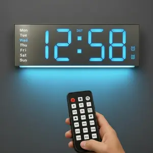 MASHI 11.5" Large Digital Wall Mount Clock, Digital Clock with Remote Control, Alarm, Big LED, DST, Auto-Dimming Wall Clock with Night Light for Living Room, Bedroom, Decor,Gift for Elderly