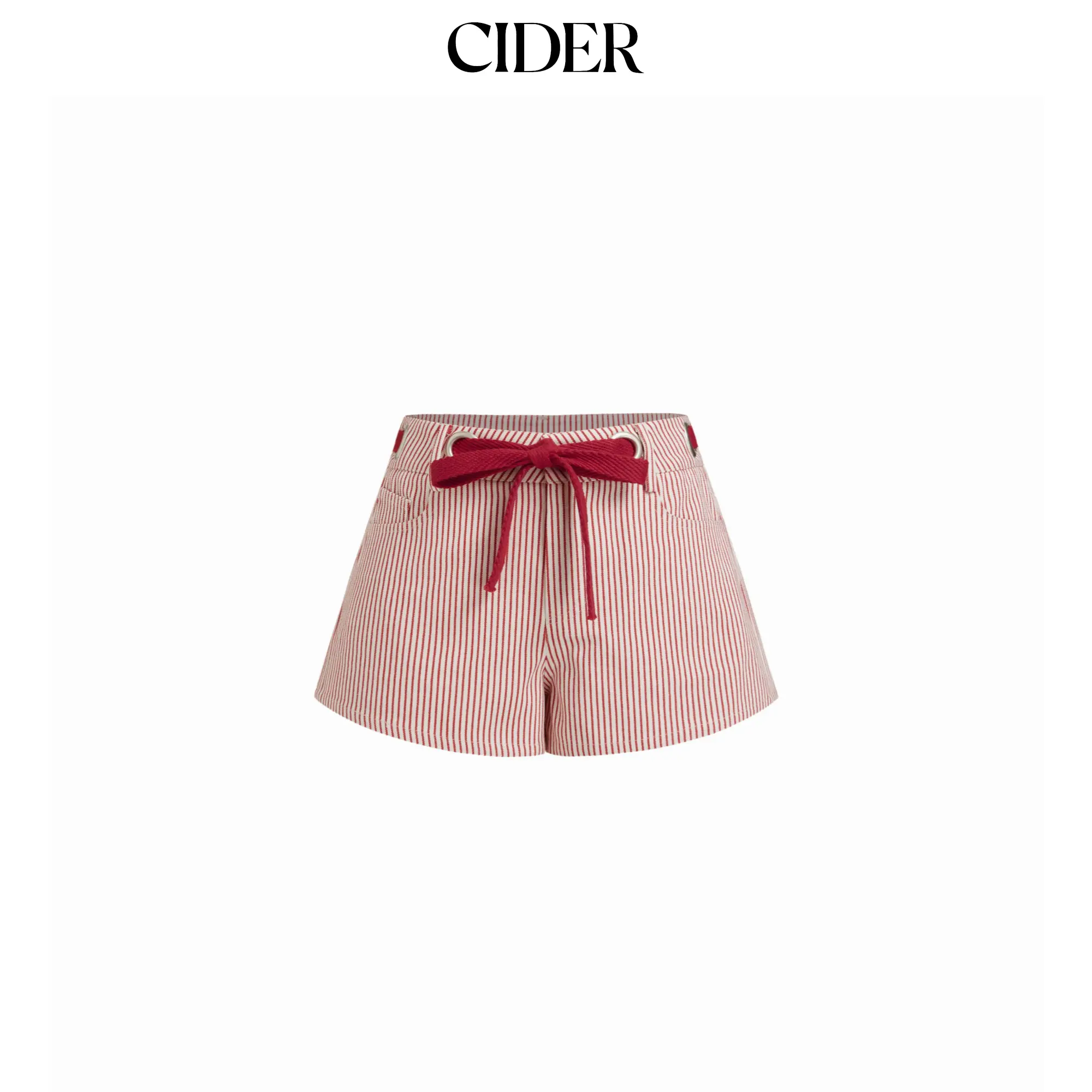 Cider Cotton-blend Low Rise Stripe Bowknot Tie Shorts