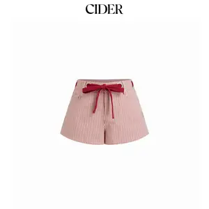 Cider Cotton-blend Low Rise Stripe Bowknot Tie Shorts
