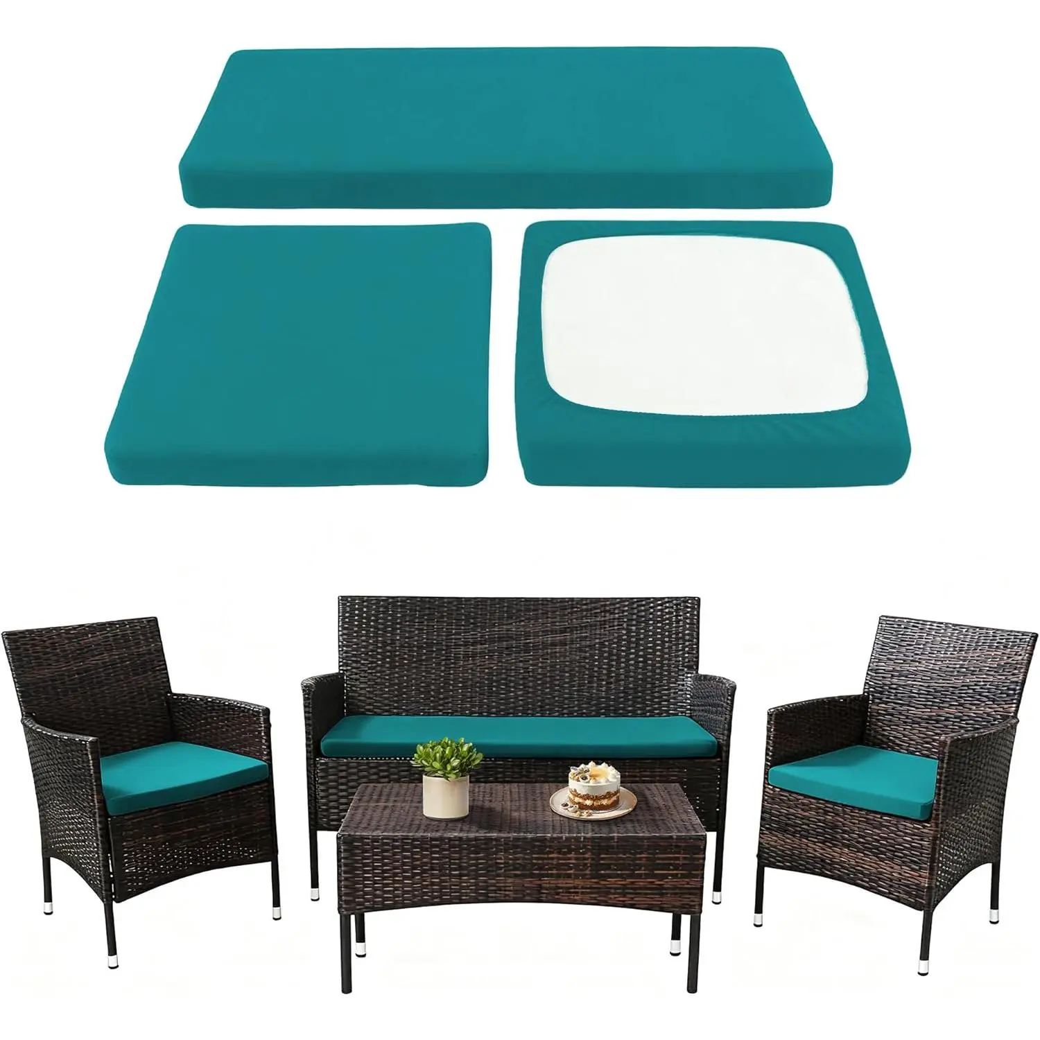 Waterproof 3-Piece Sofa Cushion Cover Set - Covers for Wicker Furniture, Bench & Seat Waterproof 3-Piece Sofa Cushion Cover Set - Covers for Wicker Furniture, Bench & Seat