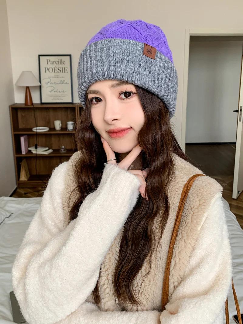 New Women Fashion Slouchy Winter Hats Various Wearing Method Reversible Beanie Hat Thick Knitted Hats