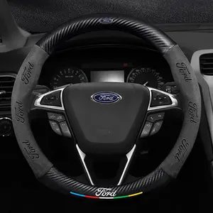 Ford St Explorer Edge Fiesta Focus Mondeo F150 Fusion Mustang Kuga Ranger Car Anti-Slip Suede Carbon Fiber Steering Wheel Cover