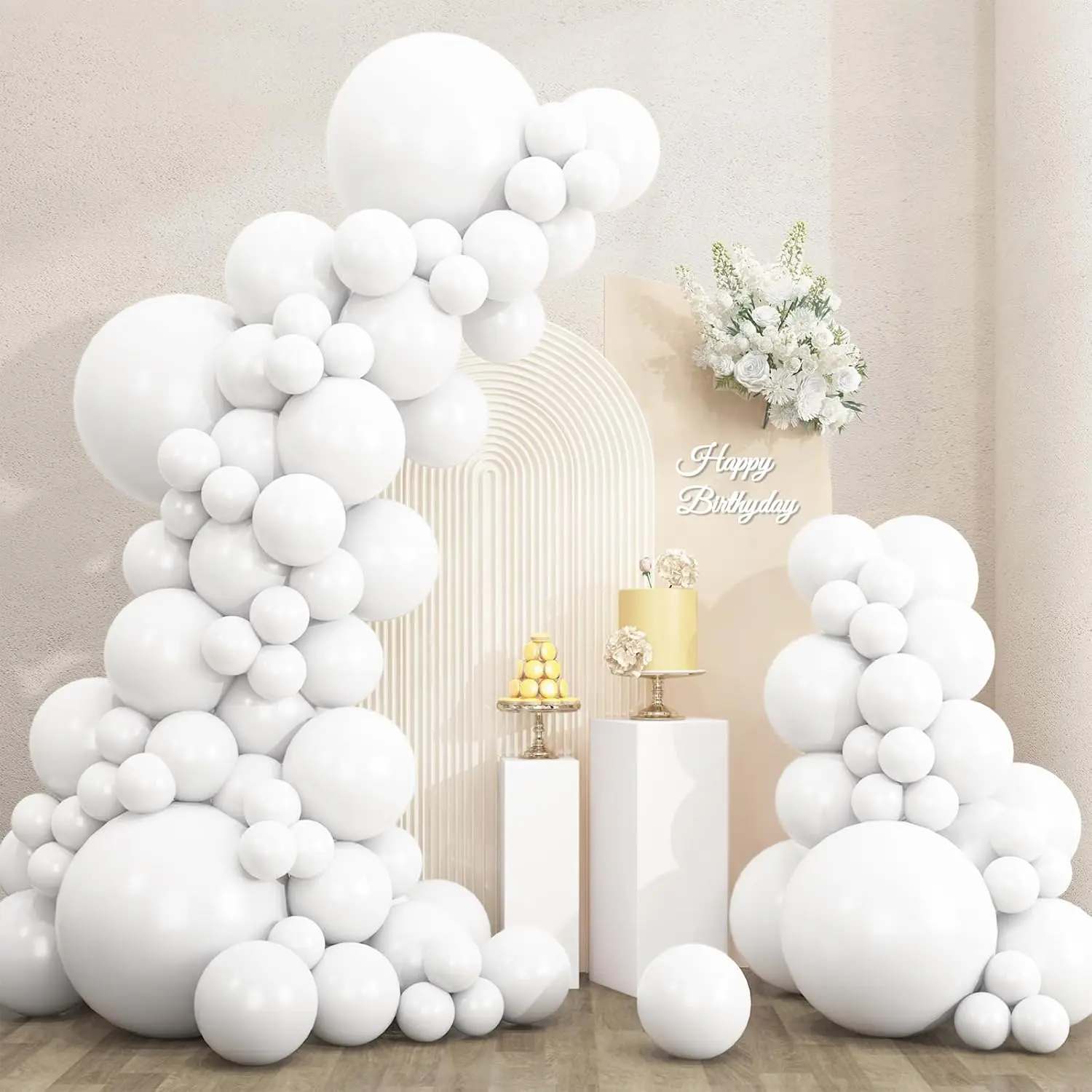 135pcs Bulk Pack White Latex Balloons Set (18 12 10 5 Inch) for Garland Arch, Ideal for Wedding, Anniversary, Baby Shower Party Decorations, Baptism Home Supplies