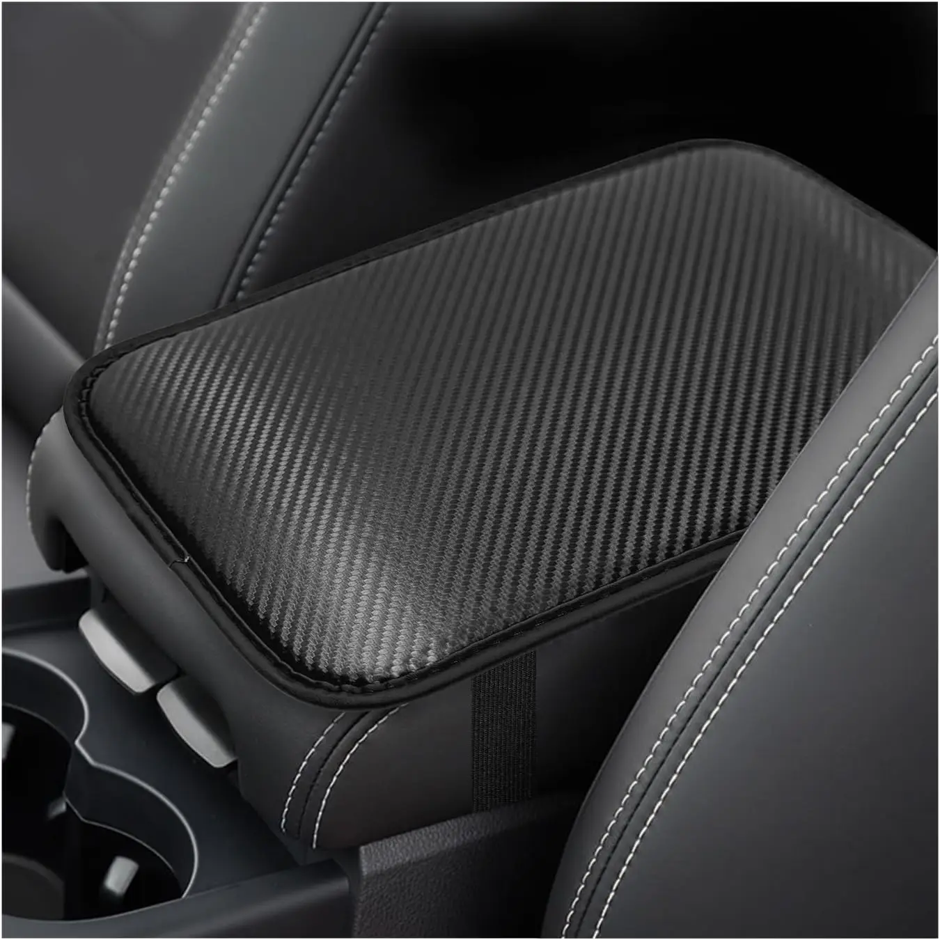 Center Console Cushion Pad,  Leather Auto Armrest Mat Center Console Cover, Comfortable Arm Rest Cushion Protector for   SUVs,  Accessories (Textured, Black)
