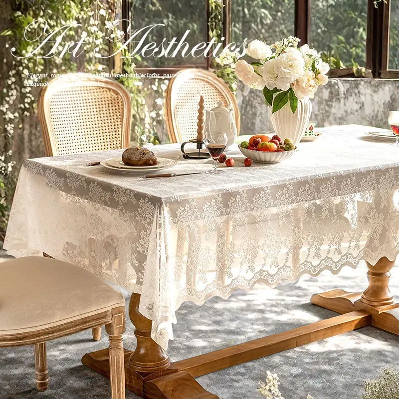 French Luxury Lace Tablecloth Versatile, Rectangular Dining Decor, Wedding Party Festival Kitchen Coffee Table Decoration, Single Piece