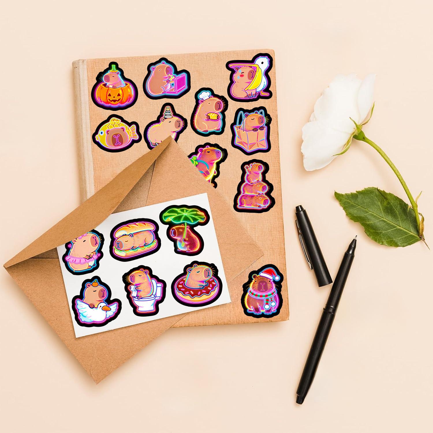 60 PCS Aesthetic Neon Capybara Stickers Pack, Waterproof Funny Animal Decals for Skateboard Luggage Journal Planner, Kawaii Capybara Stuff Gifts Capybara pull up!🚗✨ Decorating my hydro flask with these aesthetic neon capybaras!