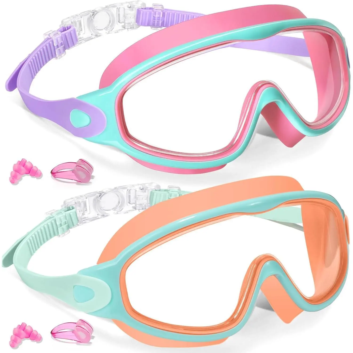 Kids' Swimming Goggles Set, 2-Pack Soft Silicone Pool Goggles for Boys & Girls Ages 3-15, Anti-Fog & UV Protection