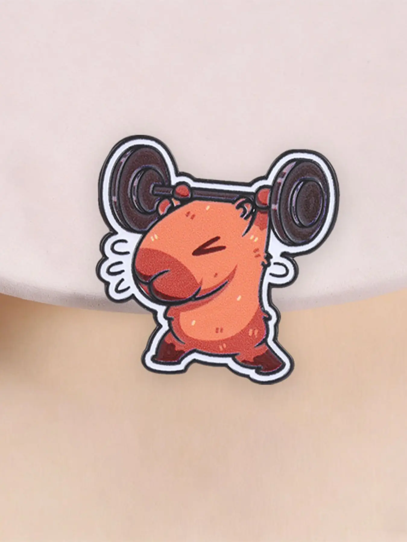 Funny Gym Capybara Lifting Weights Enamel Pin, Unique Fitness Brooch, Perfect Accessory for Workout Enthusiasts, Fun and Stylish Design