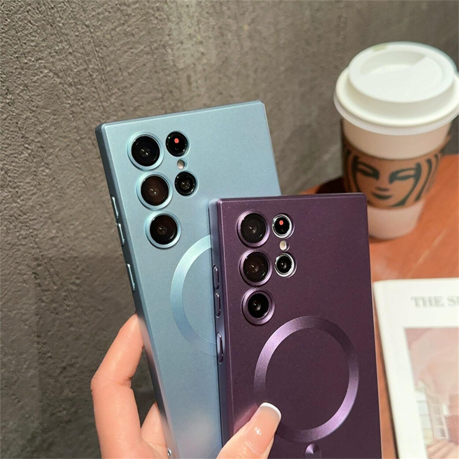 For Samsung Galaxy S24 Ultra S23 Plus S22 S21 S20 Magnetic Mag Safe Cover Matte Luxury Soft Metallic Luster Design with Camera Lens Protector, Shockproof Anti-Scratch Phone Case