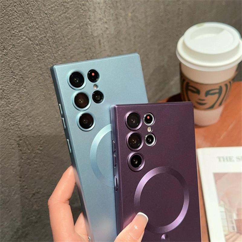 For Samsung Galaxy S24 Ultra S23 Plus S22 S21 S20 Magnetic Mag Safe Cover Matte Luxury Soft Metallic Luster Design with Camera Lens Protector, Shockproof Anti-Scratch Phone Case