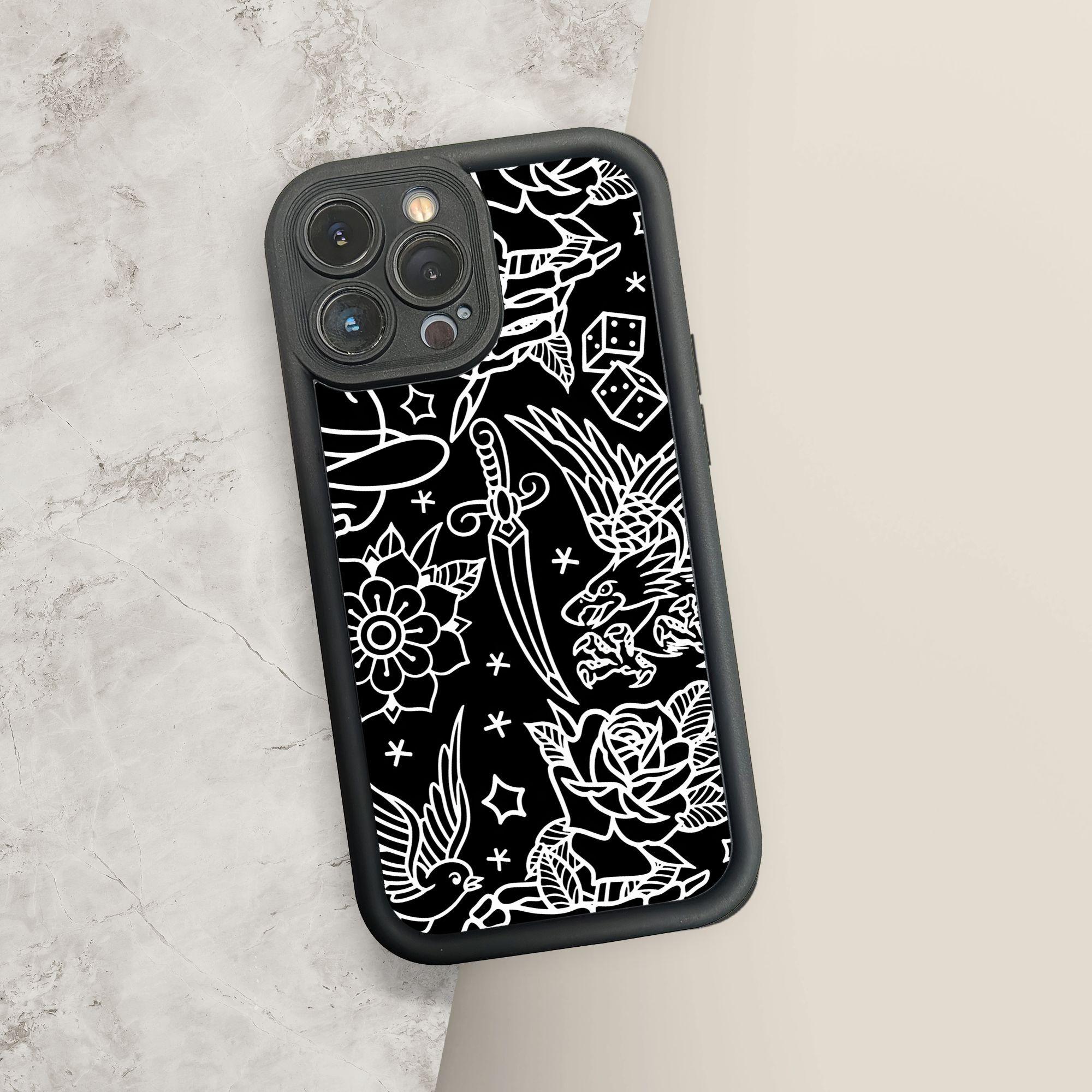 Phone Case - 1pc of American Traditional Tattoo Flash Print Phone Case Designed to Protect Against Impacts, Compatible with iPhone 17 E Air Pro ProMax iPhone16 15 14 Plus 13 12 Mini 11 X XS XR