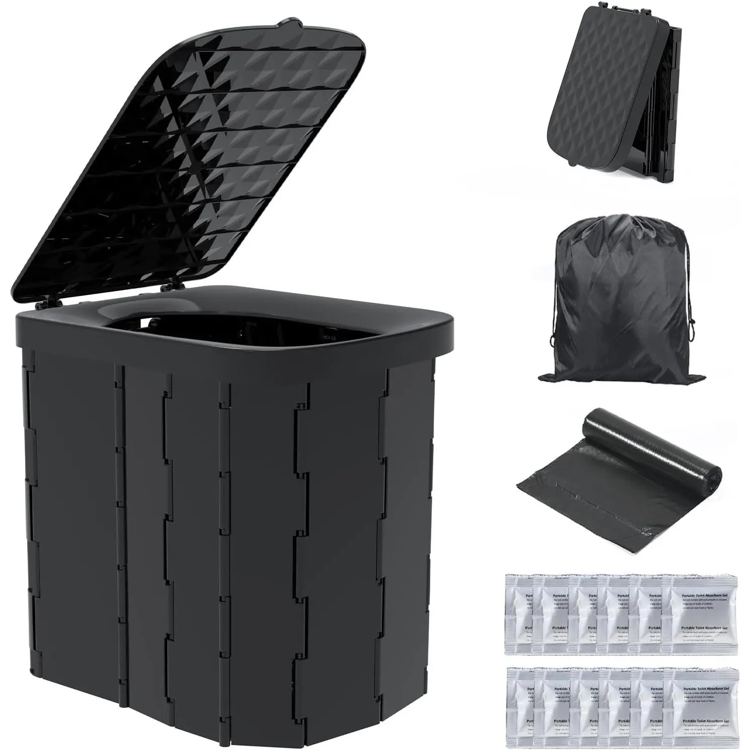 XL Portable Folding Camping Toilet with Lid for Adults & Kids, Lightweight Travel Porta Potty, Car Toilet, Portable Outdoor Bathroom