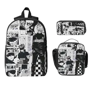 3 Piece High Capacity Bookbag Juju-tsu Anime Kai-sen Go-jo Sa-toru Backpack Set Travel Knapsack with Lunch Box Pencil Case