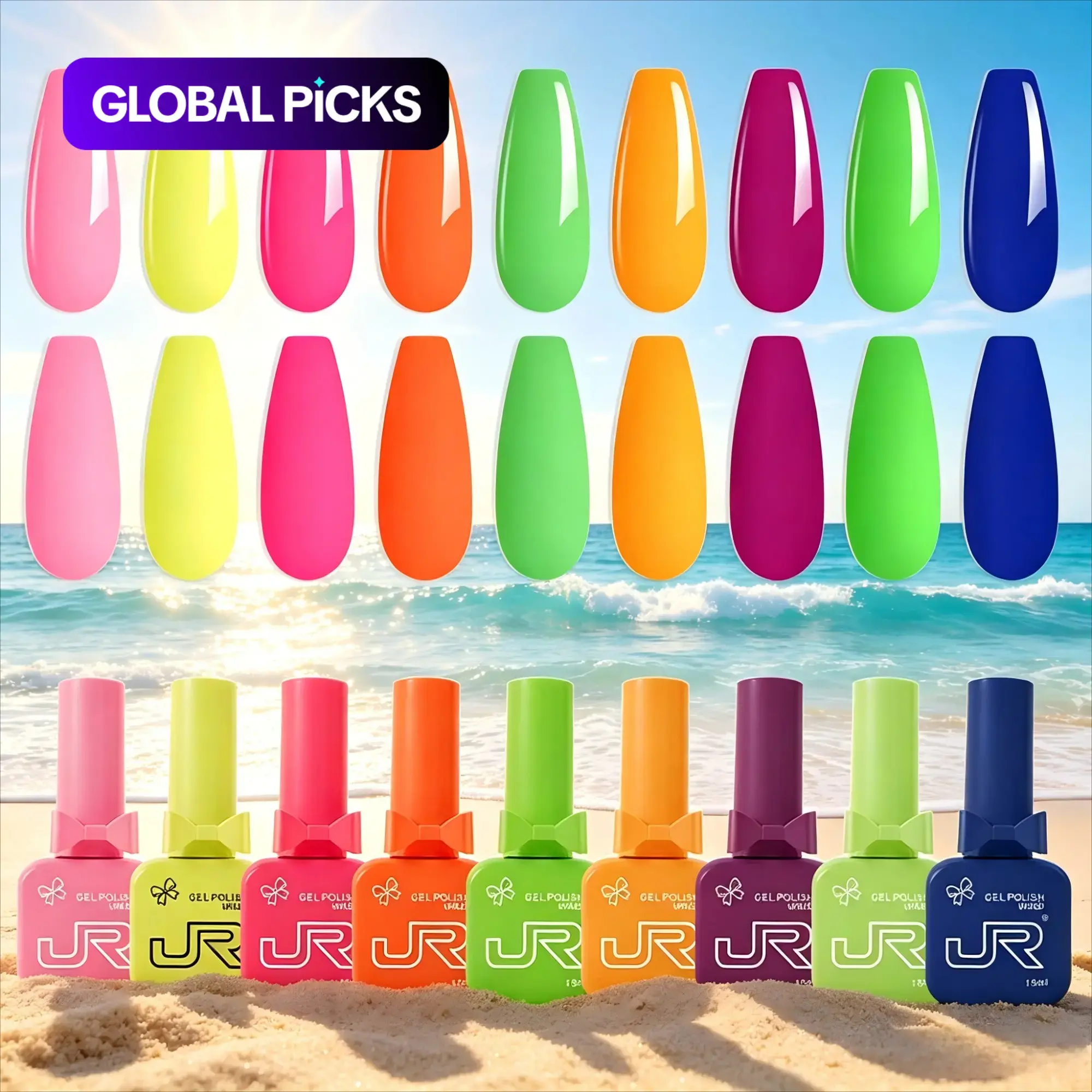 JR 15ml 9 Colors Spring Gel Fingernail Polish Set Verse of Flower Gel Nail Kit Pink White Black Red Purple Blue Yellow Gel Colors set Gel Top And Base Coat Soak off UV Home Salon Nail Art Manicure Easter Gift for beginners women
