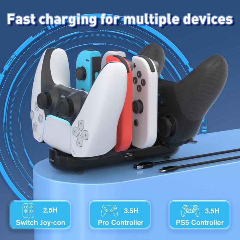 Controller Charger for  Joy con ,   Dock, 6 in 1  Controllers Charge Dock Station Compatible  /Pro Controller with Charger  &