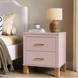 ARCH 2 Drawer Nightstand with Fluted Design, Solid Wood Legs, Metal Handle, Premium MDF Bedside Table for Bedroom, Living Room, Multiple Color Options, Mid-Century Modern Tall Storage Cabinet, Black/Blue/Gray/Olive Color Options, Solid Wood+MDF Mater