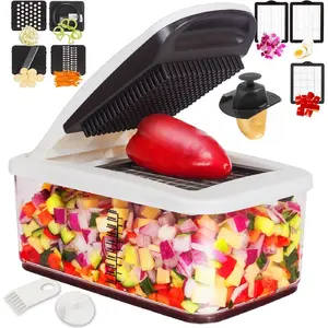 Vegetable Chopper, Extra Large Chopper Vegetable Cutter, Multifunctional 10-in-1 Pro Food Chopper - 6 Blades, 4 Vegetable Spiralizers, E-Recipes - Veggie Chopper with Container