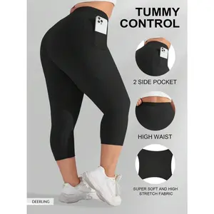 Plus Size Women's Waist Compression Leggings, Elastic Yoga Pants (XL-5X) - Spandex Stretchy Fitted
