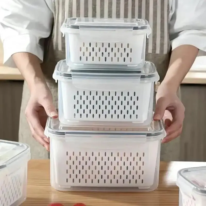 Stackable Fruit Storage Containers, BPA-Free Food Storage Set, Refrigerator Organizer, Freshness Keeper for Salad, Berries, Vegetables, Meat