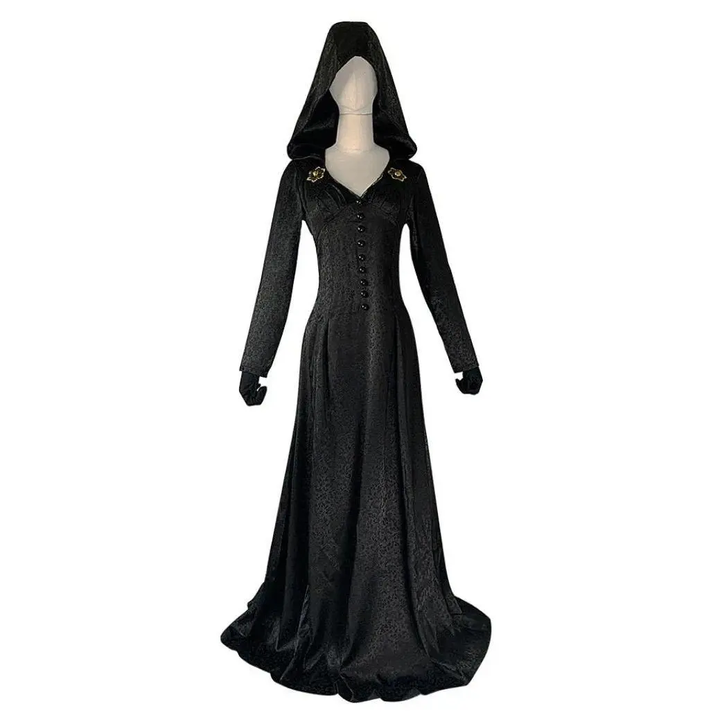 Medieval Costume Daughter of Lady Dimitrescu Cosplay Costume Gothic Long Dress with Hood Vampire Bella Cassandra Halloween Dress