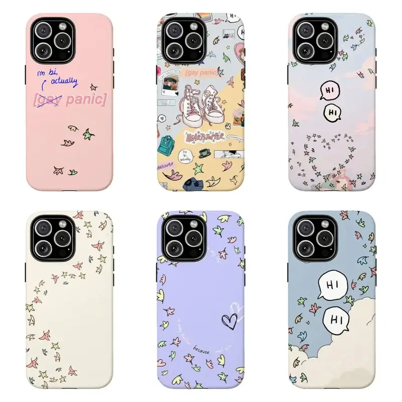 Custom Heartstopper Leaf Confetti Phone Case - Plastic, Durable Polycarbonate Shell, Soft Pastel LGBT Coquette Aesthetic, Shockproof, Impact-Resistant, Wireless Charge Compatible, for iPhone Series 11-17 Pro Max, Anime Lover Gift Accessory