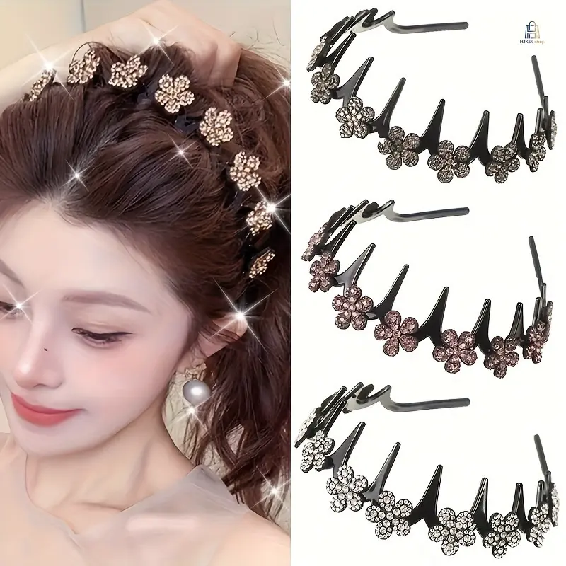 Women's Floral Anti-Slip Grip Headband with Plastic Base - Simple Elegant Fashion Accessory, Curved Band, Bangs Flyaway Holder for Daily Styling, Light Comfortable Female Gift