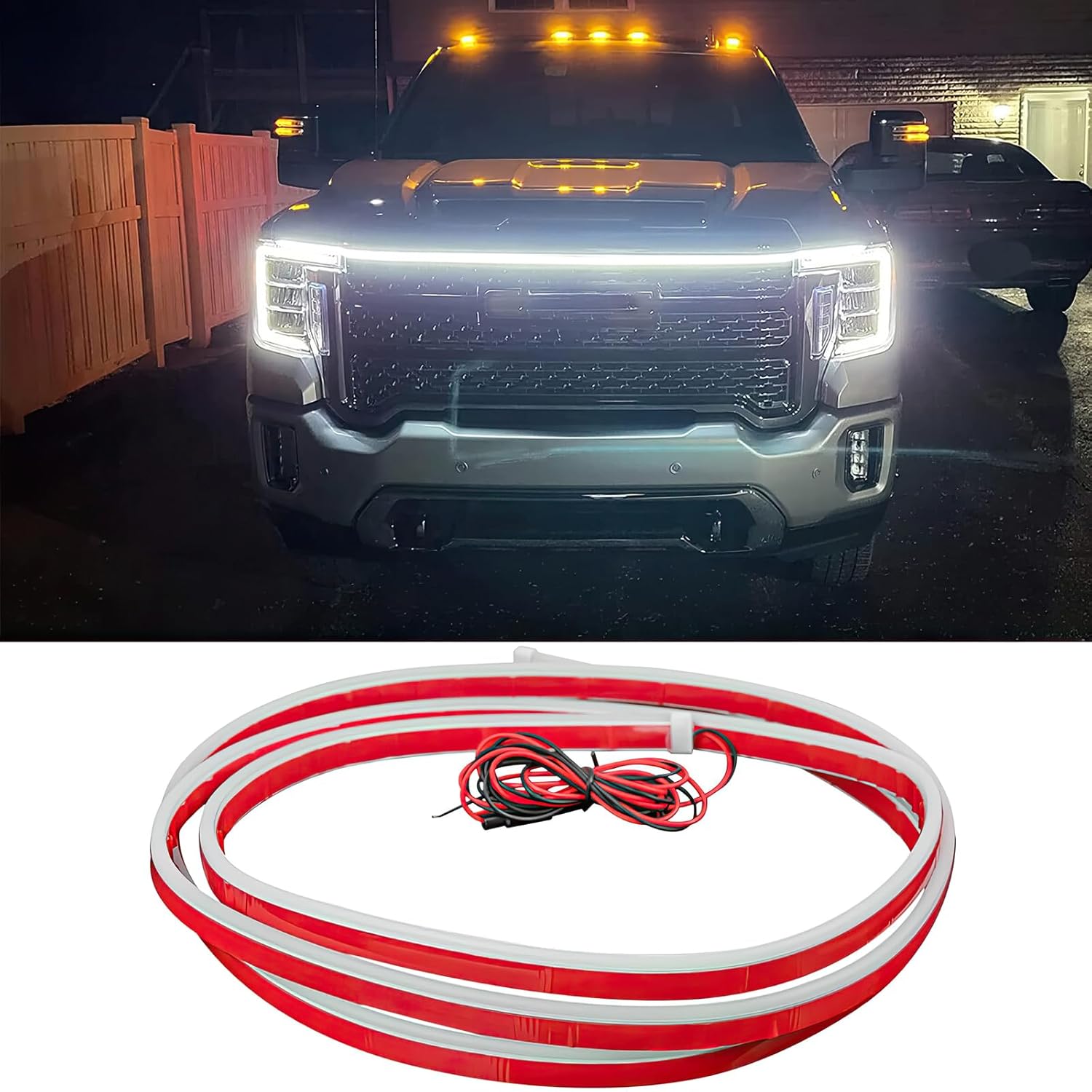 71" Dynamic LED Hood Light Strip,Waterproof Flexible Car Accessories with Startup Scan Effect & Fuse Protector ,Universal Fit for Cars,Trucks/SUVs, Cool White Exterior Lighting Gift for Men