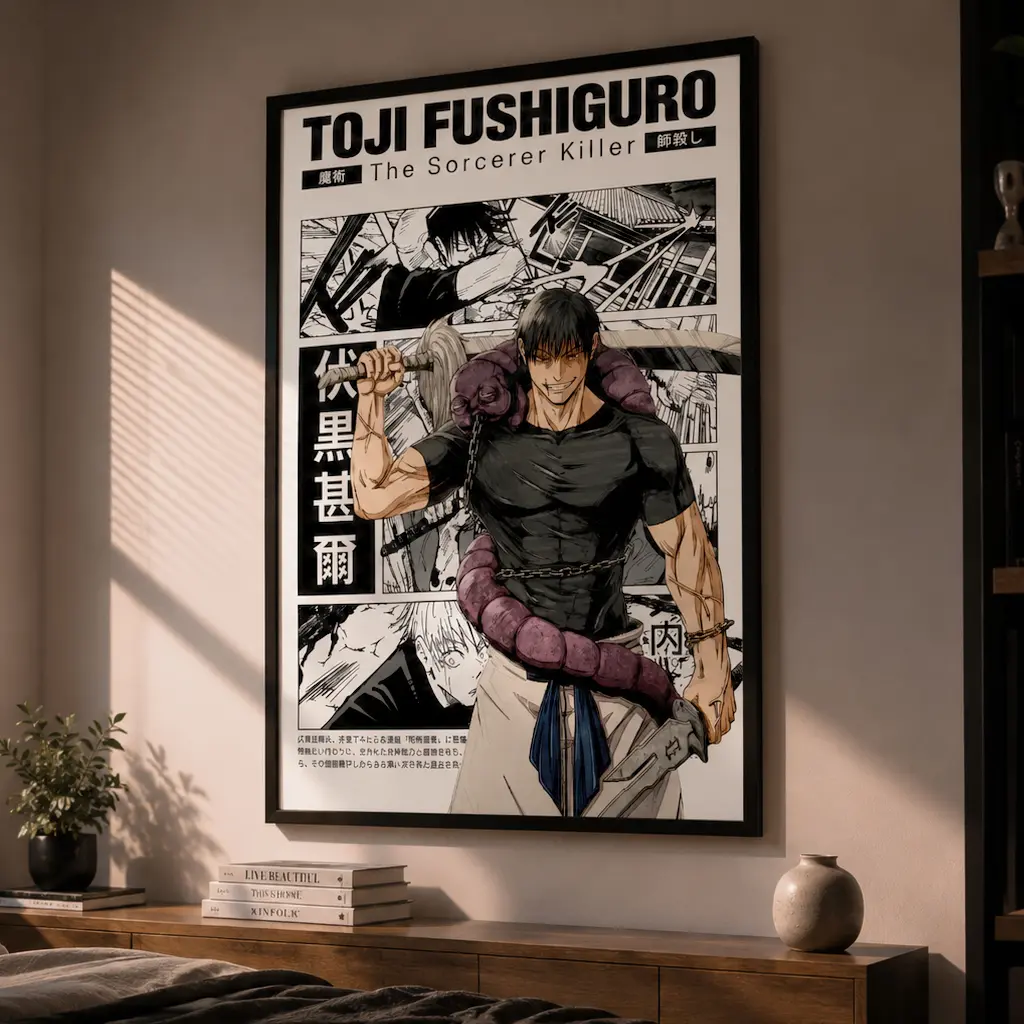 Toji Fushiguro Anime Canvas Art Poster, Jujutsu Kaisen Manga Canvas Print, Japanese Anime Decor, Black and White Action Artwork for Bedroom, Gaming Room & Living Room, Modern Otaku Anime Fan Gift Decor