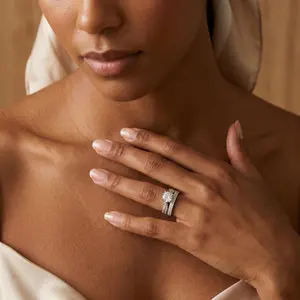 2-piece Sparkling Elegant Ring with Sparkling CZ for Stacking, Perfect Gift for Women