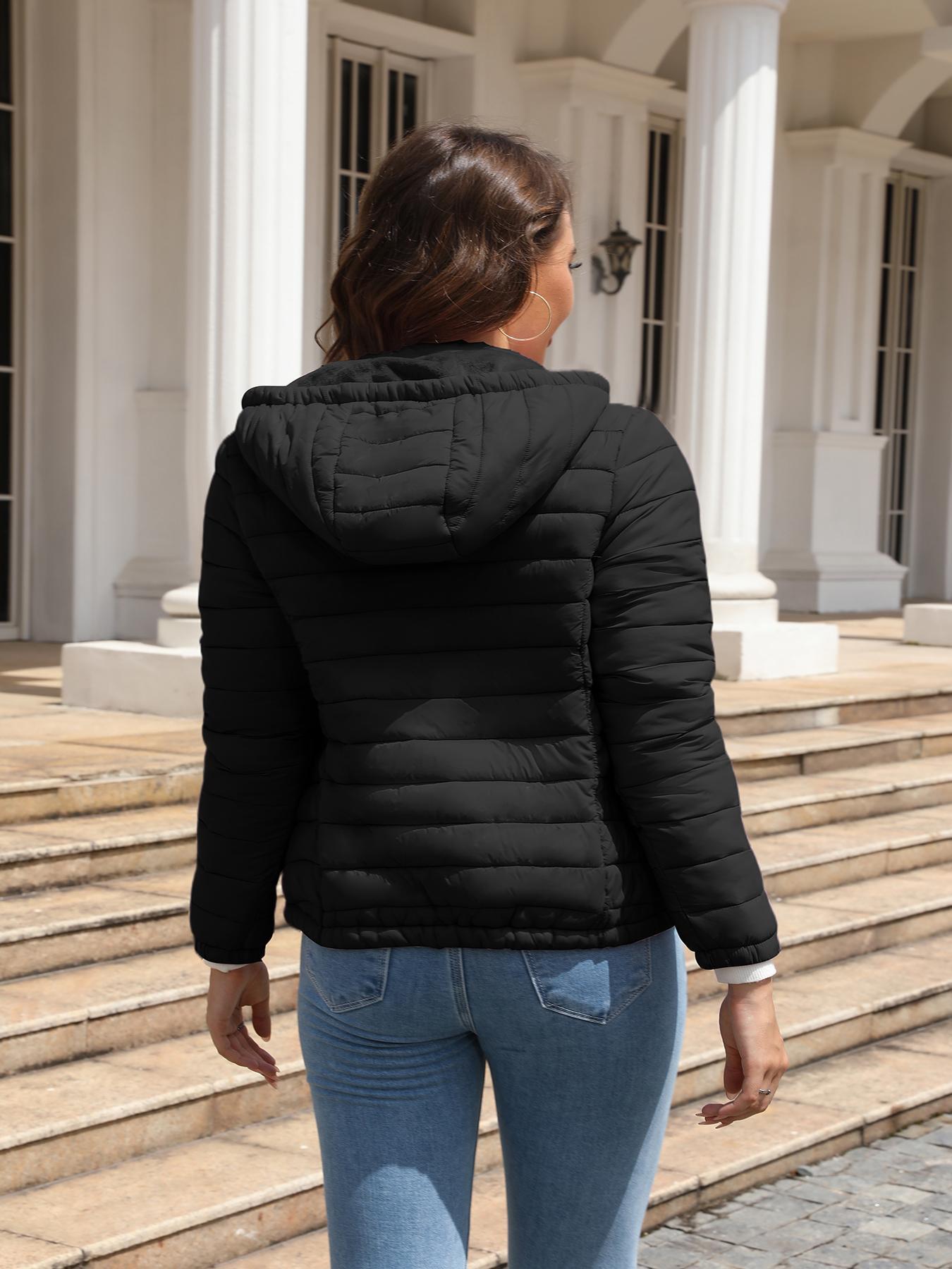 Geschallino Women's Lightweight Fitted Winter Cotton Jacket with Pockets, Casual Fall & Winter Hooded Coat for Daily Commute