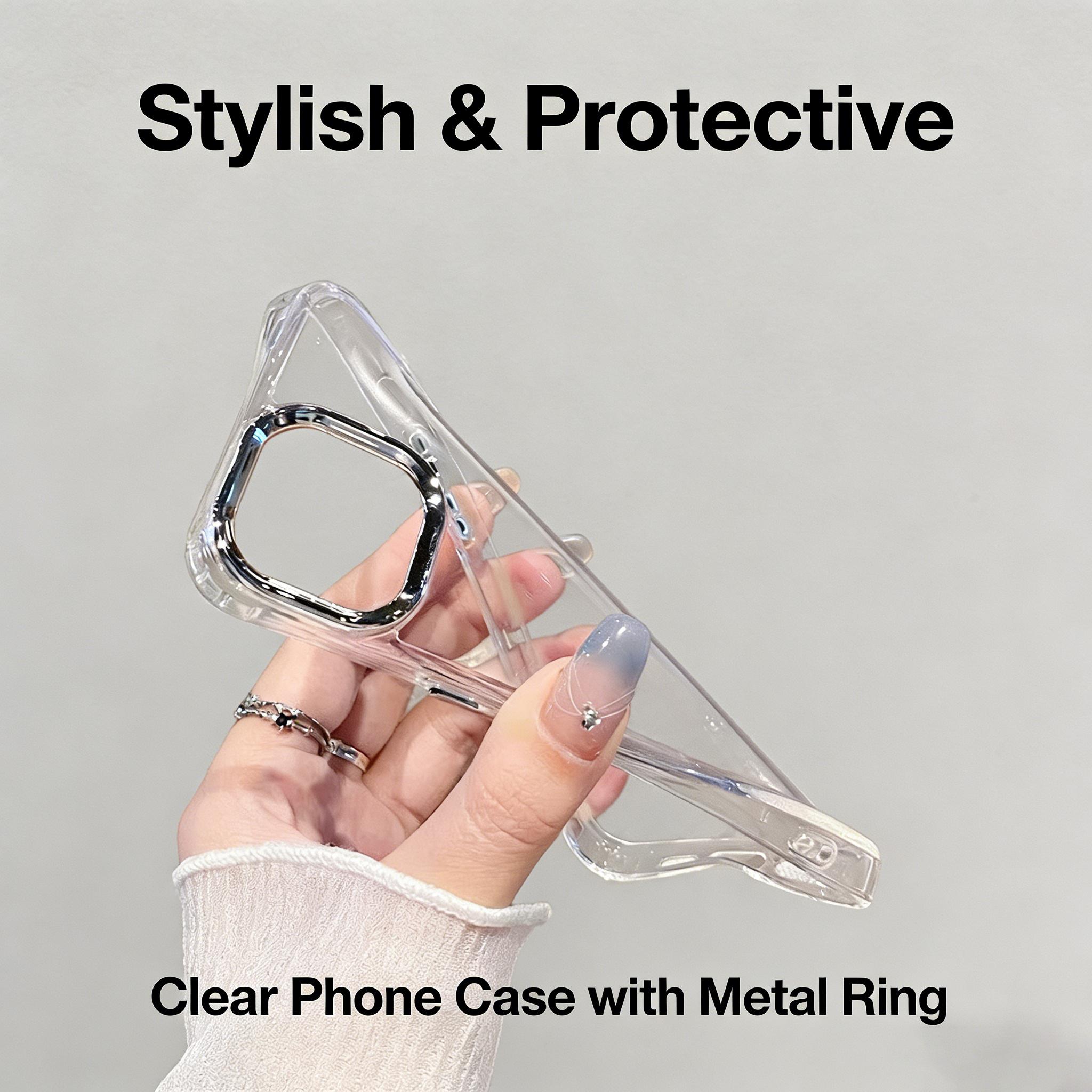 [Buy One Get One Free] Luxurious Transparent iPhone Case, Electroplated Metal Lens Frame, Shockproof TPU Corners, Full Body Protection, High Transparency Slim Soft Case, Suitable for 17 16 15 14 13 12 Pro ProMax Plus Air