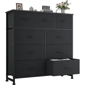 OLIXIS 9 Drawers Storage Organizers Units, Closet Organizers and Storage for Clothes, Fabric Storage Drawer for Living Room, Chest of Dresser in 39.4" D x 11.8" W x 39.9" H, Black