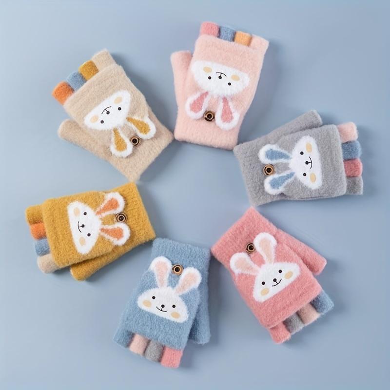 New1 Pair Fleece-Lined Cozy Design Half-Finger Flip Gloves, Warm Winter Outdoor Play and Daily Use -4 °