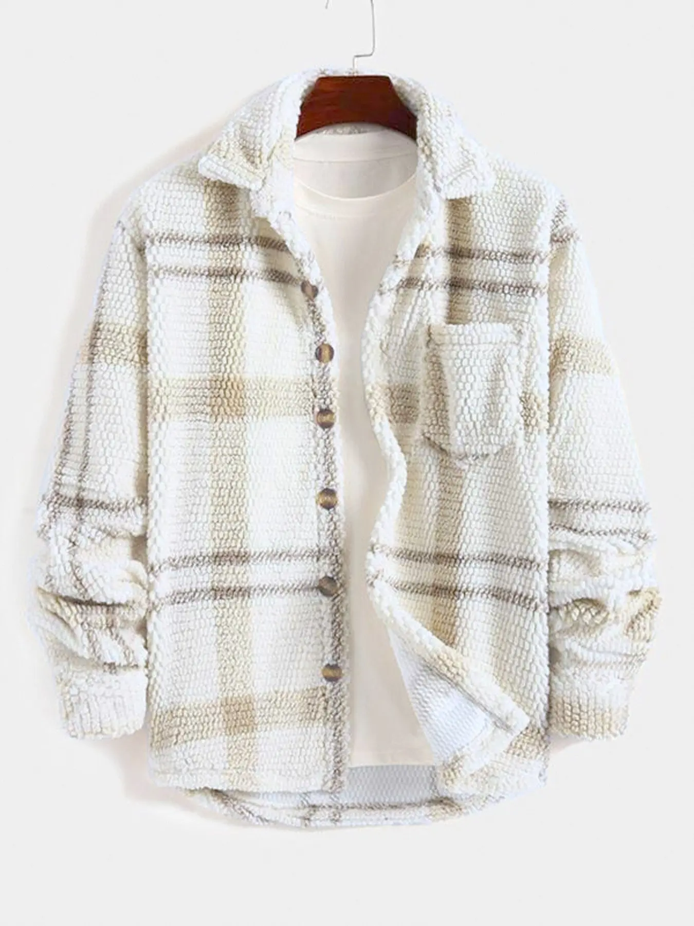 Soft Teddy Fleece Plaid Shirt Jacket, Vintage Lazy Style Loose Fuzzy Cardigan, Commute Camping Home Wear Warm Pocketed Jacket