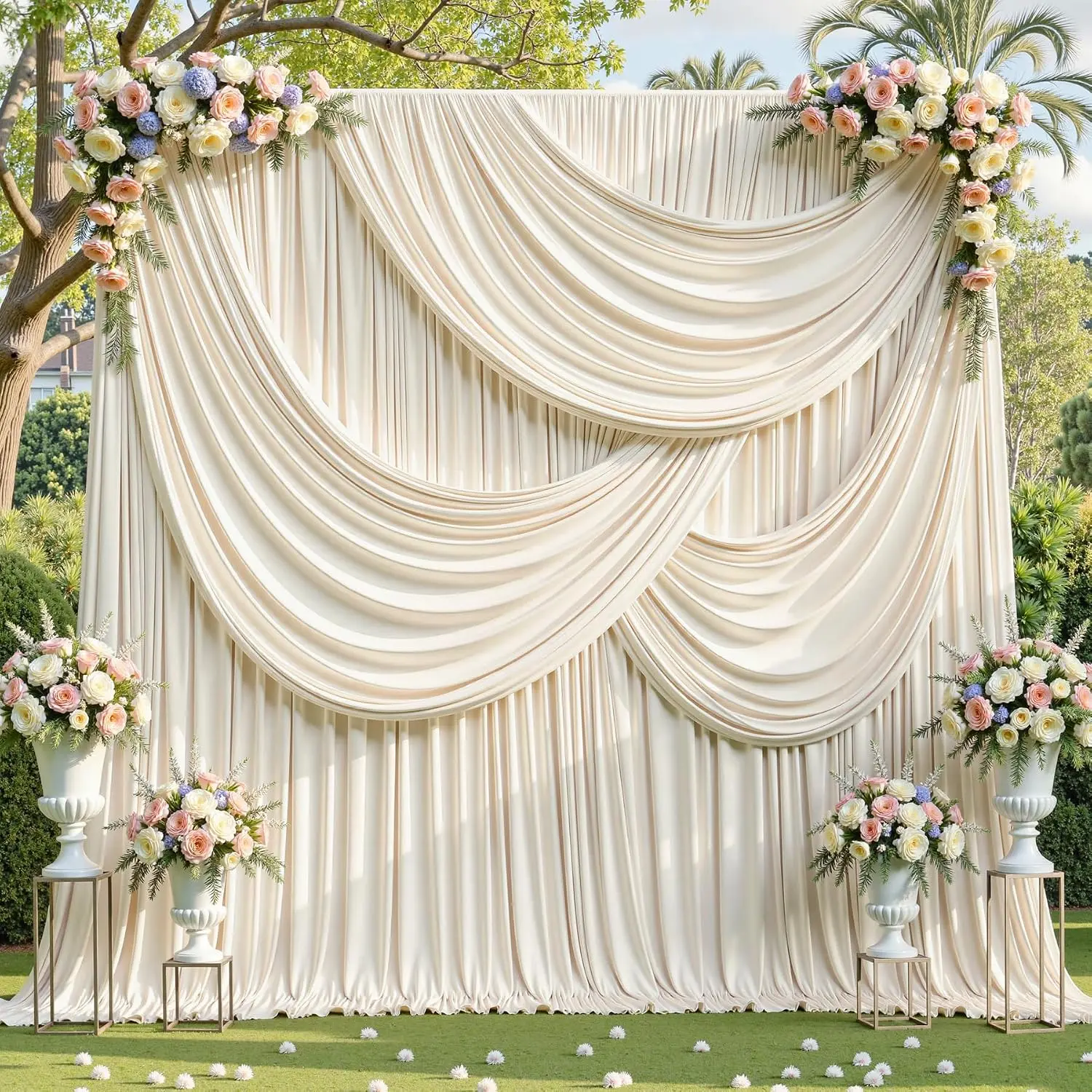 10x12ft Beige Backdrop Curtains Wedding Party Drapes for Backdrop Bridal  Shower Prom Birthday Graduation Christmas Photo Backdrop Draping Fabric 5x12FT, 2 Panels