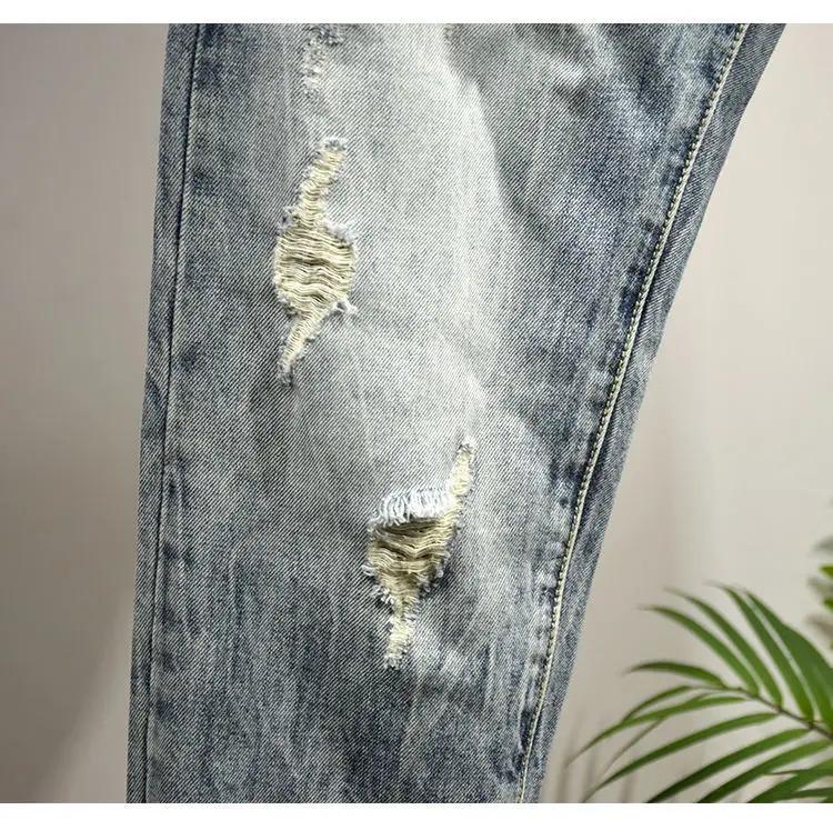 Men's Shaved Trendy Ripped Jeans Ruffian Handsome Summer Slim-fitting Pants Trendy Brand Man Clothes Designer Beggar Pants Men