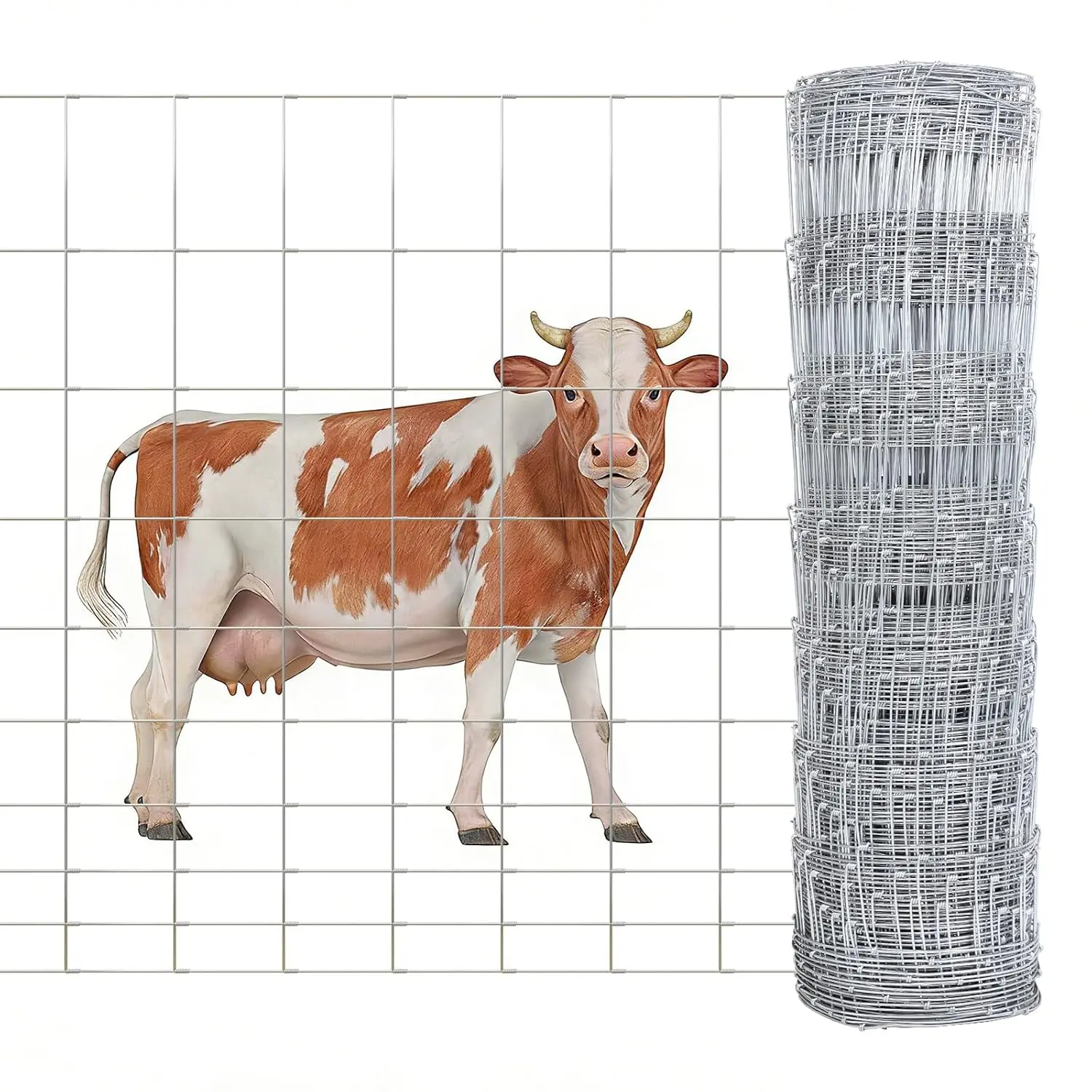 Cattle Fence 4ft x 165ft 14Ga Farm Fence with Top and Bottom Wire | 8in to 3.5in Graduated Mesh Woven Wire Livestock Fence for Cattle Horse Sheep Goat Ranch and Pasture