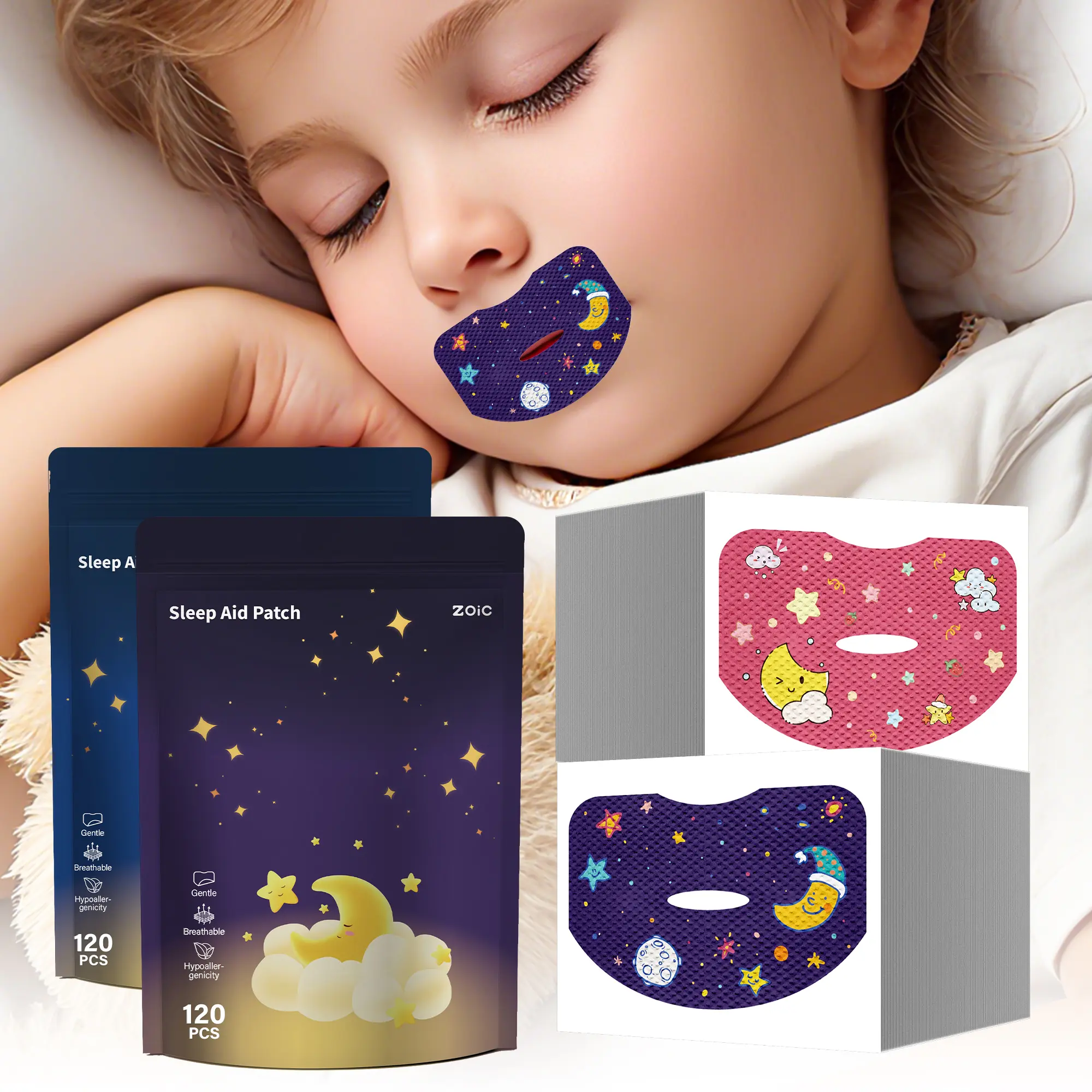 Mouth Tape for Sleeping, Gentle Sleep Mouth Strips for Kids & Women, Reduce Snoring, Prevent Mouth Breathing, Hypoallergenic Non‑Woven Mouth Breathing Correction Patch, S/M/L 3 Sizes, Pink & Purple