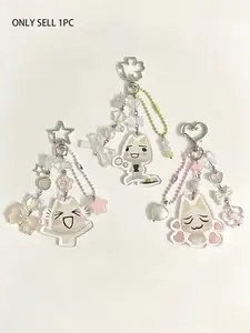 Charming Handmade Beaded Cat Keychain For Bags Pendant Animation, Cute Kitty Charm Accessory, Perfect Gift for Pet Lovers, Unique Jewelry Item