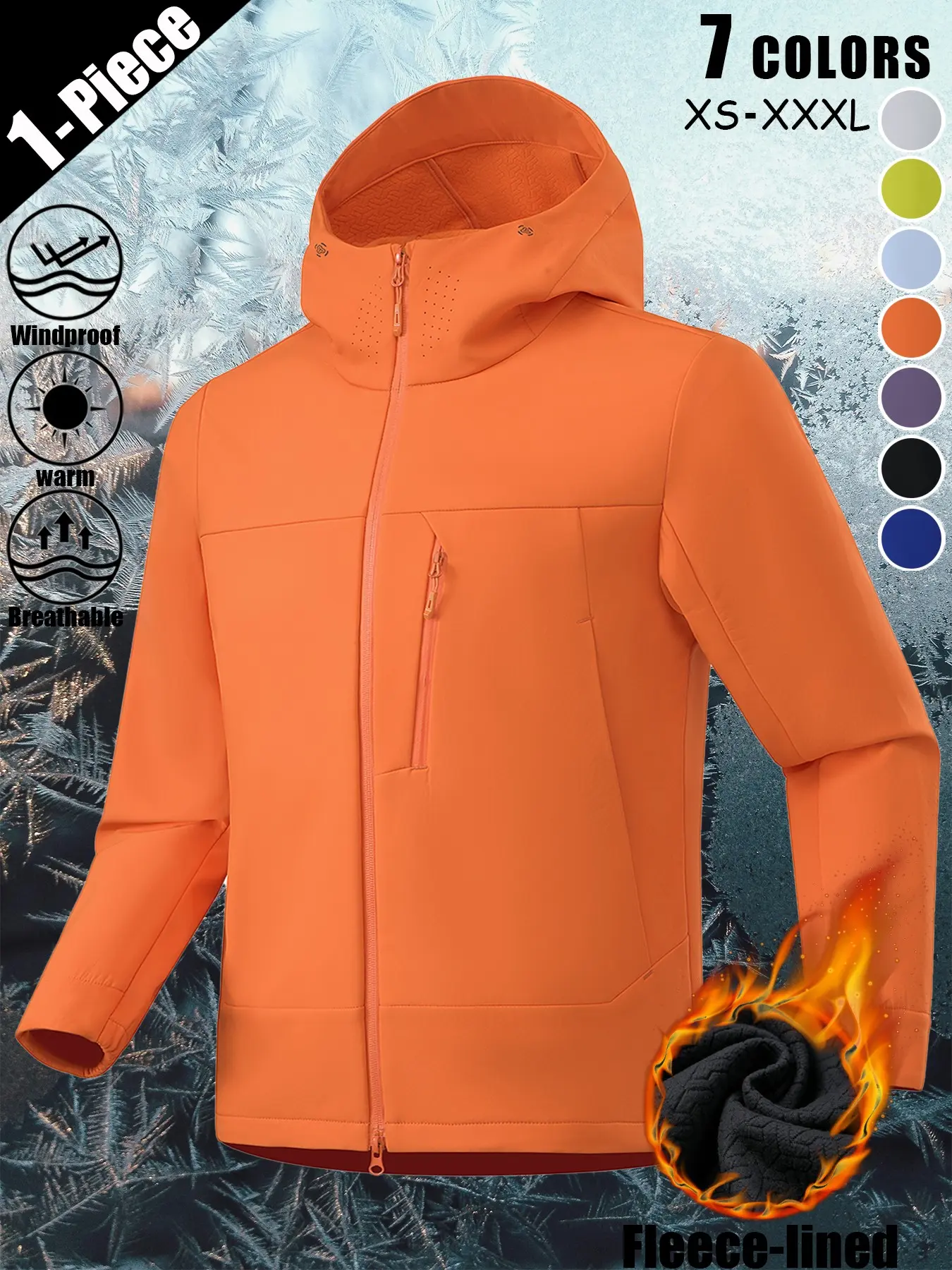 Unisex Fleece-Lined Hooded Softshell Jacket | Waterproof Windproof Warm Breathable Full-Zip Outdoor Coat with Multi Pockets & Adjustable Cuffs | Lightweight for Commuting, Hiking, Fishing, Cycling & Mountaineering Windproof Outdoor Wear