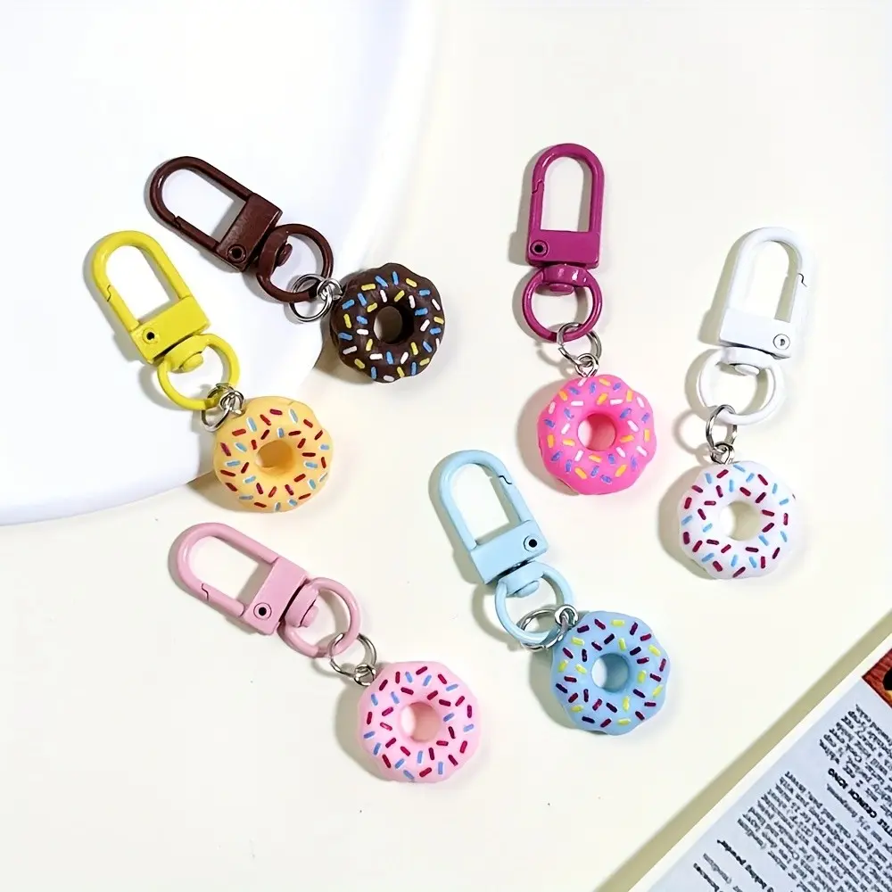 6/12pcs Cute Donut Keychains, Resin Charms with Alloy Lobster Clasps, Durable Key Rings for Purses & Backpacks, Random Colors