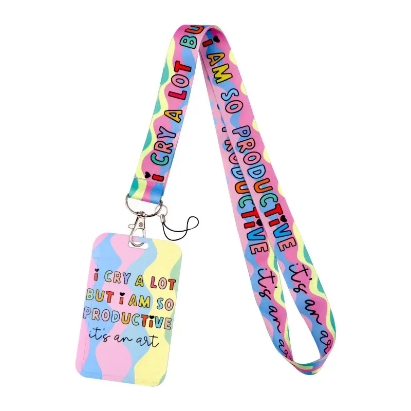 Rainbow Gradient Colorful Letter Lanyard Card Holder, Unique Fun Slogan Design, Durable Hard Case for ID Cards, Bus Passes, Employee Badges, Lanyards With Id Holder