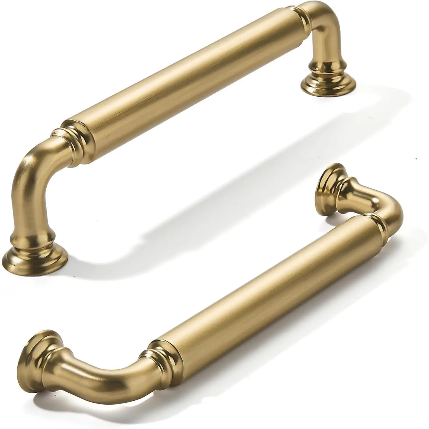 10-Pack Brushed Brass Heavy-Duty Solid Cabinet Pulls, 5 Inch (128mm) Hole Center, Satin Gold Drawer Pulls, Cabinet Hardware, Suitable for Kitchen Cabinets, Bathrooms and Dressers