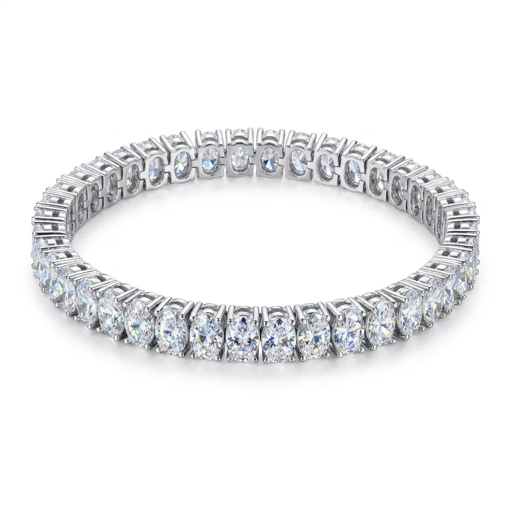 ZIIYONG 925 Silver Oval Cut Moissanite Eternity Band, VVS1 Clarity, D-E Color, Seamless Design