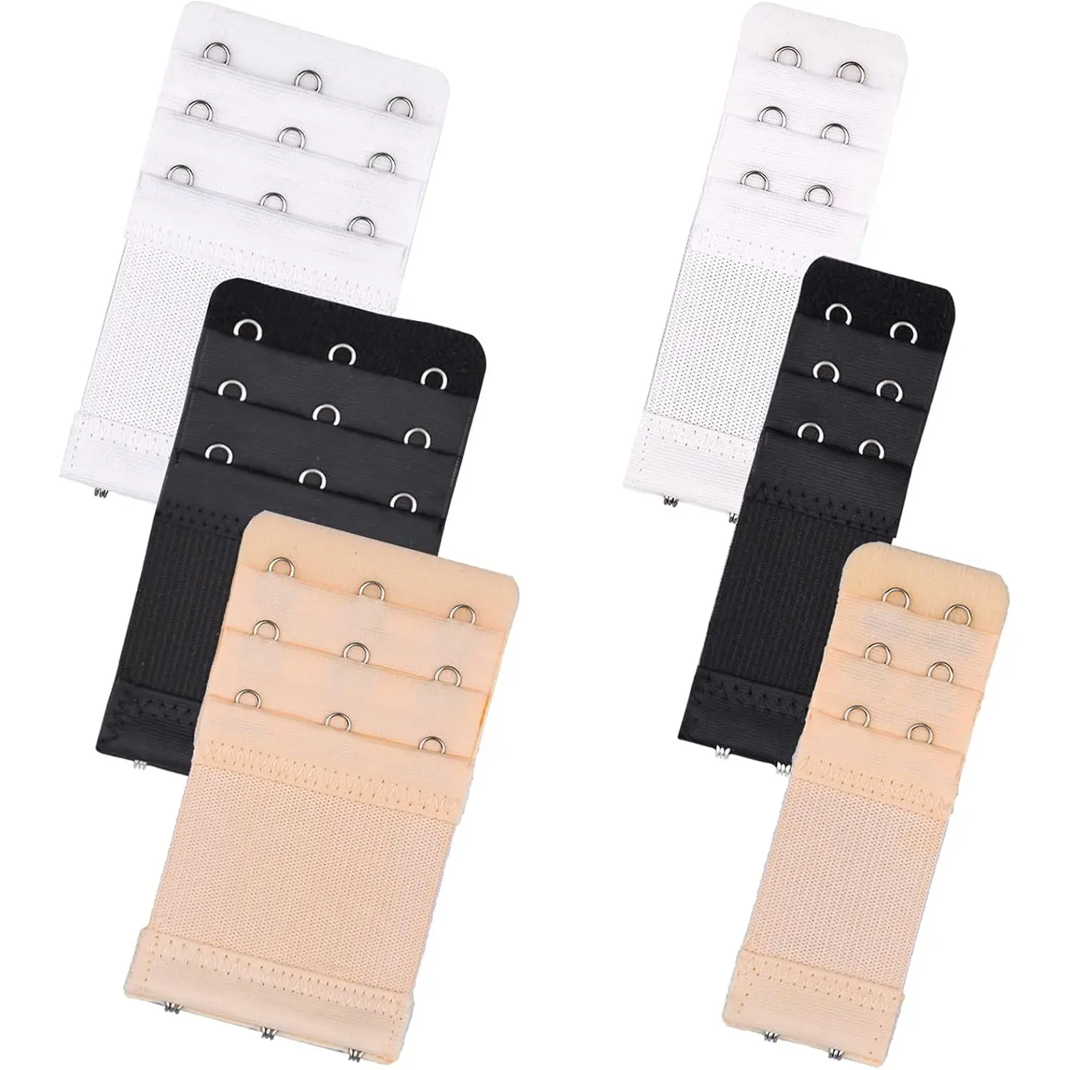 6 Pieces Women's Bra Extenders 2 Hook / 3 Hook Comfortable Stretchy Bra Extension Strap (Black, White, Nude)
