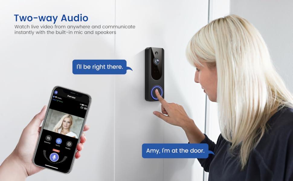 Wireless 1080P WiFi Video Doorbell, Battery Powered with AI Motion & Human Detection, 2-Way Talk, Night Vision, Cloud/SD Storage, 2.4G WiFi – Indoor/Outdoor