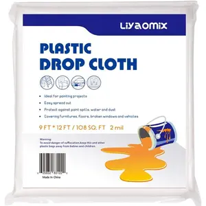 1 Pack 2 Mil Plastic Drop Cloth 9ft x 12ft, Heavy Duty Plastic Painters Drop Sheet, Waterproof Paint Tarp for Painting, Renovations - Floor Covering & Dust Cover