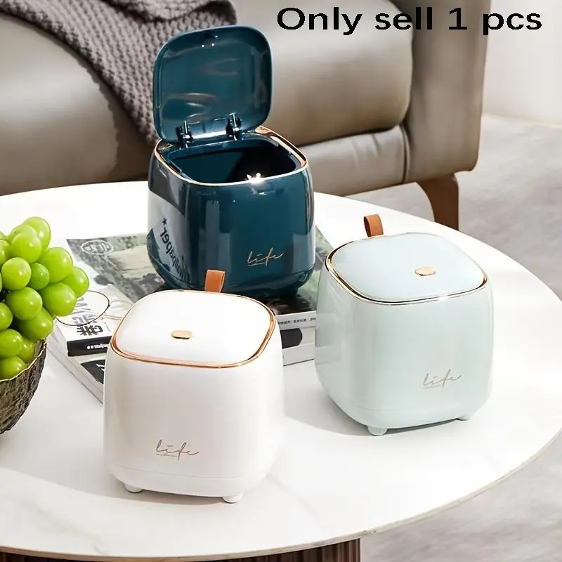 1Pc 1.5L Desktop Trash Can, Press Type Mini Trash Can, Kitchen Bathroom Bedroom Office Desktop Accessories, Home Decoration, Room Decoration, Home Storage and Cleaning Supplies