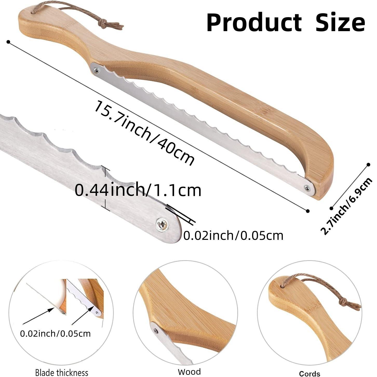 Wooden Handle Bread Bow Knife, Stainless Steel Serrated Bread Knife, Bread Slicing Knife for Home Kitchen Baking House, Utensils, Cutting Kitchenware