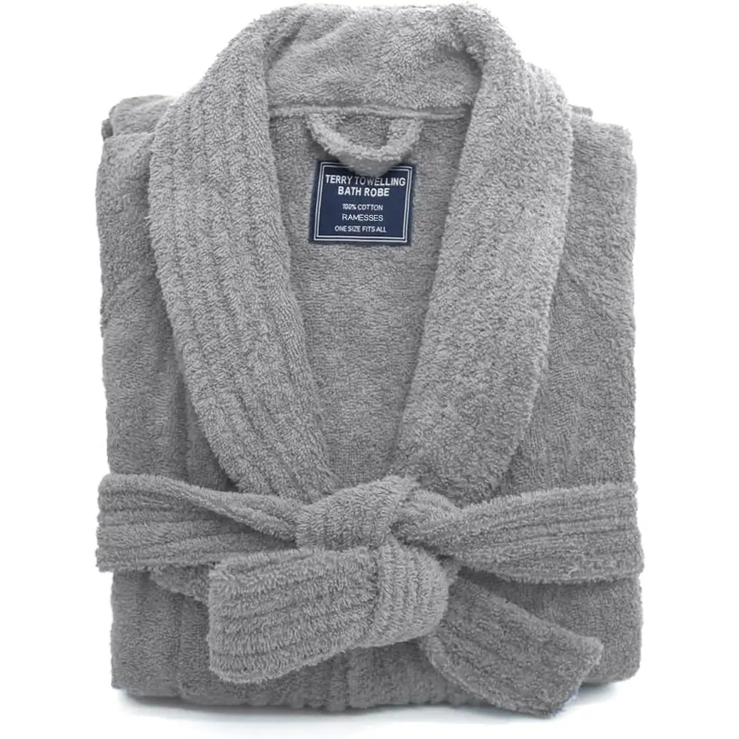 Men's Plain Long-Sleeve Terry Cloth Bathrobe - Premium Thick Long-Staple Combed Cotton Loungewear for Menswear